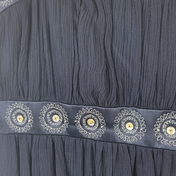 Maggie London Silk & Chiffon‎ Spaghetti Strap Gold Embroidered Baby Doll Dress - Picture 11 of 11